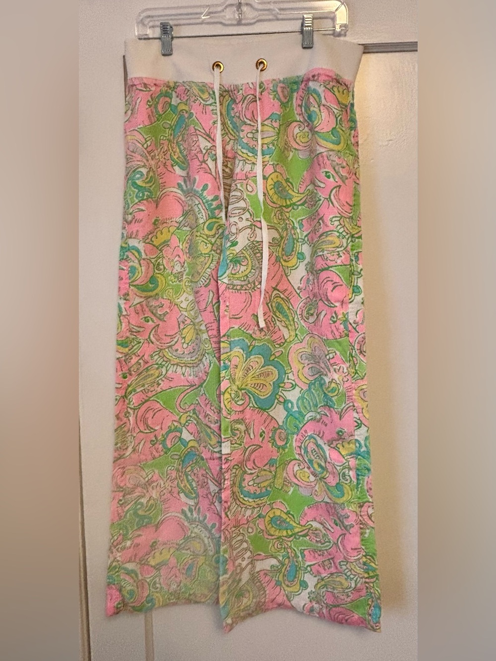 Lilly Pulitzer The Beach Pant Chin Chin Pink Green Paisley Elephant M